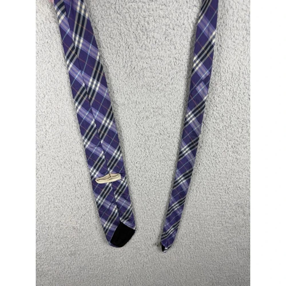 Burberry 100% Silk Black Purple Nova Check Black Neck Tie Plaid